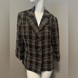 Preston & York Women’s Brown & Black 3 Button   3/4 Sleeves Blazer Size 12